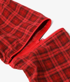 Flannel Shirt -> 7 Cuts Zipped Wide Shirt - Red / Over Dye