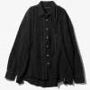 Flannel Shirt -> Ribbon Wide Shirt/ Over Dye - Black