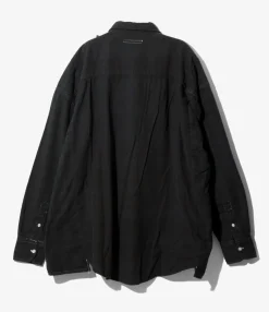Flannel Shirt -> Ribbon Wide Shirt/ Over Dye - Black