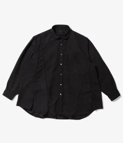 Flared Shirt - Black Polyester Lt. Weight Fake Suede