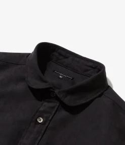 Flared Shirt - Black Polyester Lt. Weight Fake Suede