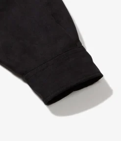 Flared Shirt - Black Polyester Lt. Weight Fake Suede