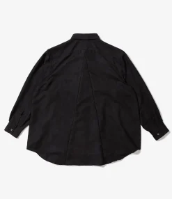 Flared Shirt - Black Polyester Lt. Weight Fake Suede