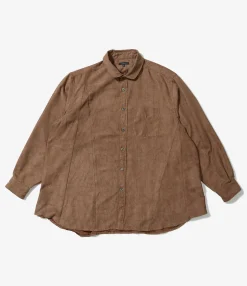Flared Shirt - Khaki Polyester Lt. Weight Fake Suede