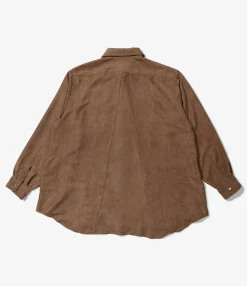 Flared Shirt - Khaki Polyester Lt. Weight Fake Suede