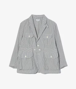Folk Jacket - Navy Cotton Seersucker Stripe