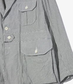 Folk Jacket - Navy Cotton Seersucker Stripe