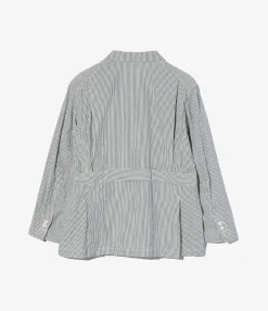 Folk Jacket - Navy Cotton Seersucker Stripe