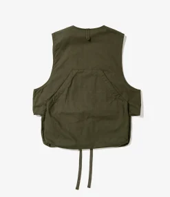 Fowl Vest - Olive Cotton Brushed Herringbone