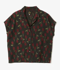 French Sleeve Blouse - Charcoal - R/W Tulip Jacquard`