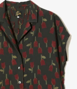 French Sleeve Blouse - Charcoal - R/W Tulip Jacquard`