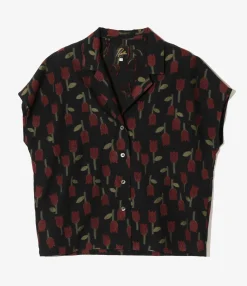 French Sleeve Blouse - Dk. Navy - R/W Tulip Jacquard