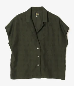 French Sleeve Blouse - Dk. Green- Fine Pattern Jacquard