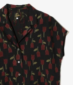 French Sleeve Blouse - Dk. Navy - R/W Tulip Jacquard