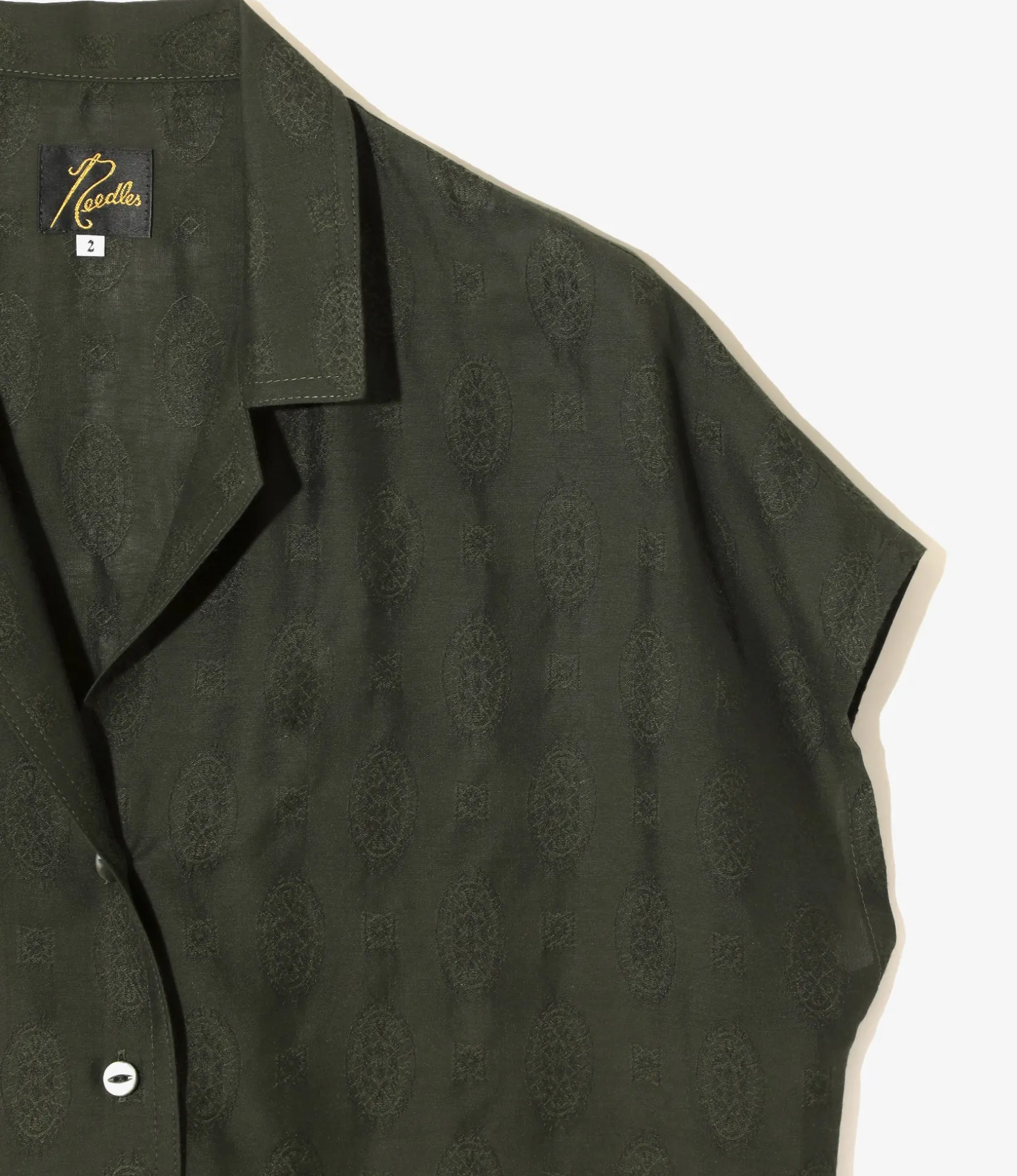 French Sleeve Blouse - Dk. Green- Fine Pattern Jacquard