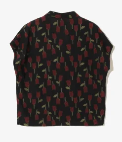 French Sleeve Blouse - Dk. Navy - R/W Tulip Jacquard