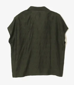 French Sleeve Blouse - Dk. Green- Fine Pattern Jacquard
