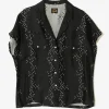 French Sleeve Cowboy Blouse - Off White- R/AC Square Dot Jacquard