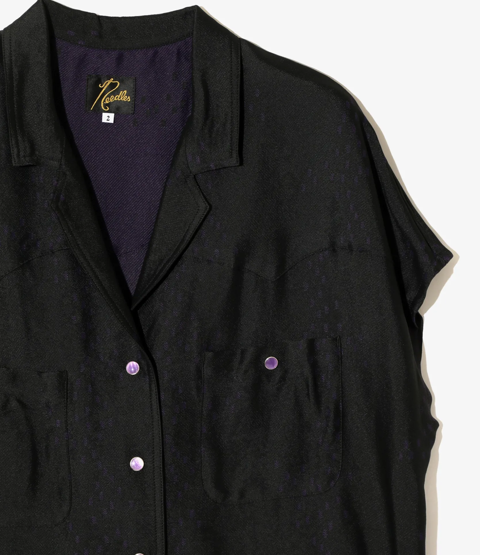 French Sleeve Cowboy Blouse - Purple - R/AC Square Dot Jacquard