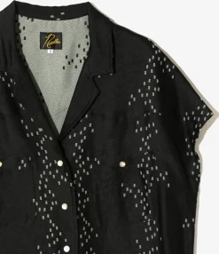 French Sleeve Cowboy Blouse - Off White- R/AC Square Dot Jacquard