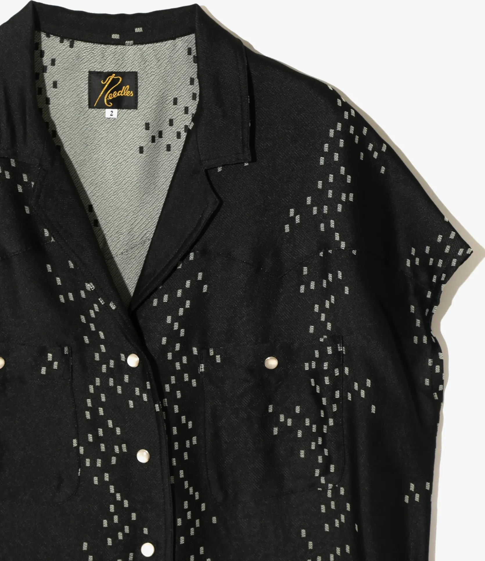 French Sleeve Cowboy Blouse - Off White- R/AC Square Dot Jacquard