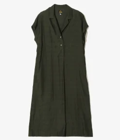 French Sleeve Dress - Dk. Green - Fine Pattern Jacquard