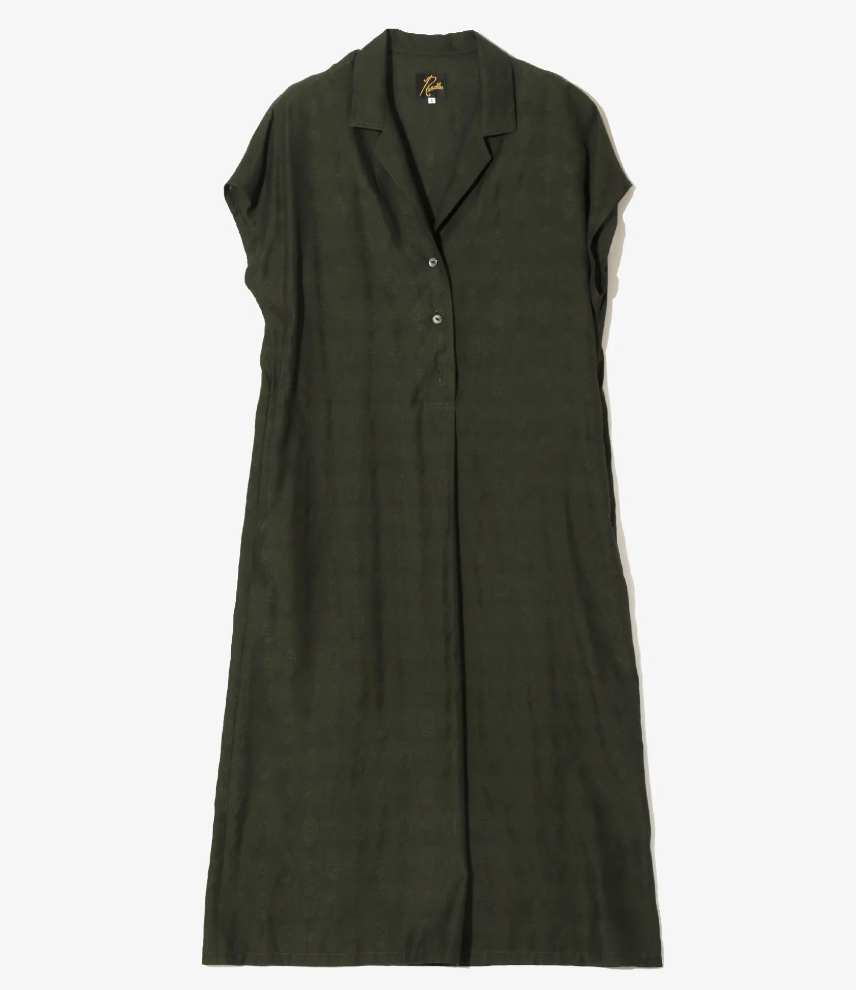 French Sleeve Dress - Dk. Green - Fine Pattern Jacquard