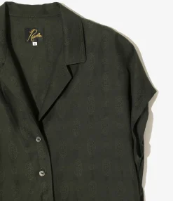French Sleeve Dress - Dk. Green - Fine Pattern Jacquard