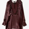 Frill Yoke Blouse - Bordeaux - Acetate Sateen