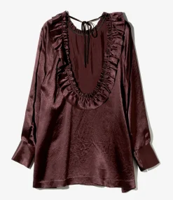 Frill Yoke Blouse - Bordeaux - Acetate Sateen