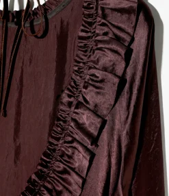 Frill Yoke Blouse - Bordeaux - Acetate Sateen