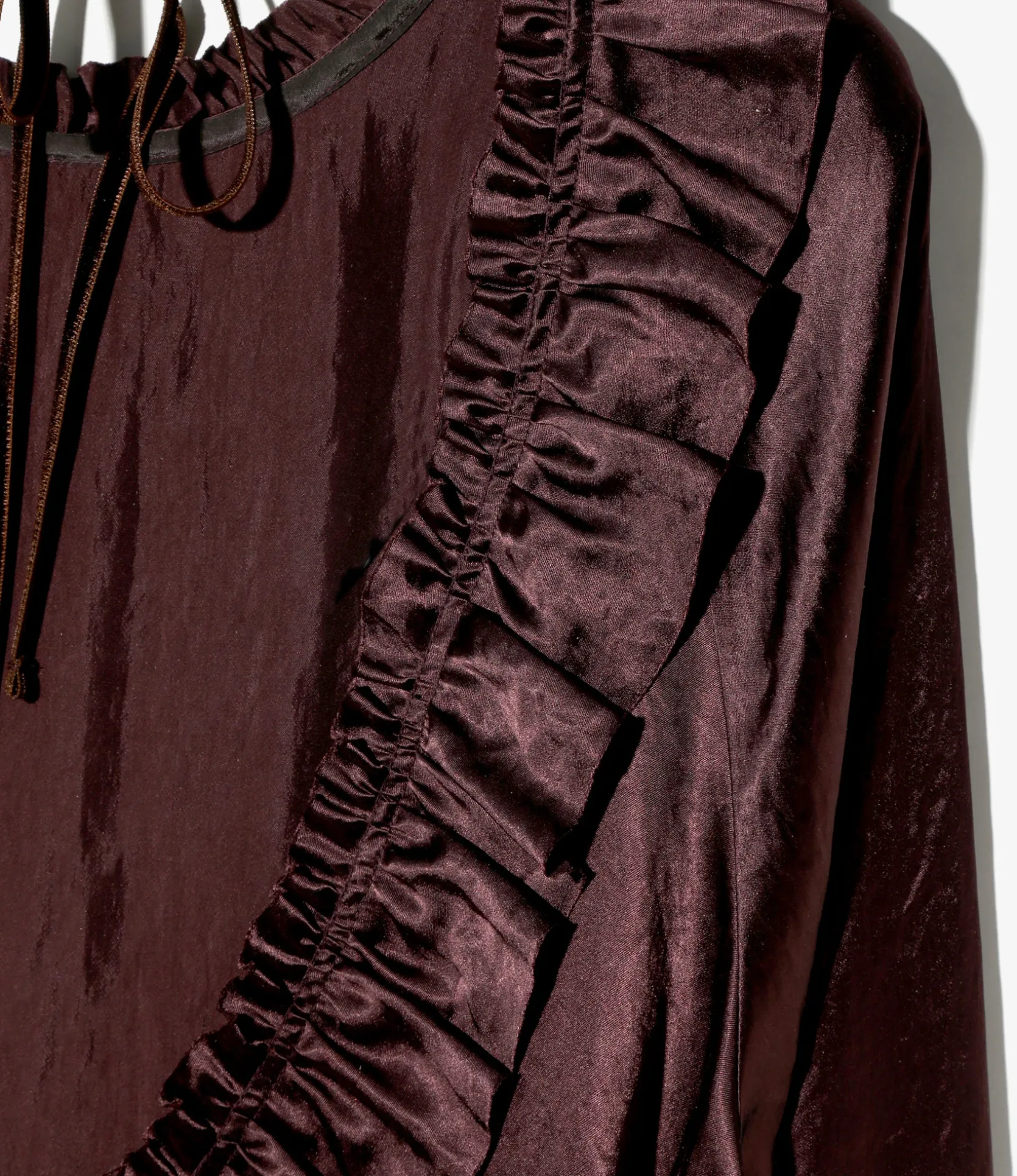 Frill Yoke Blouse - Bordeaux - Acetate Sateen