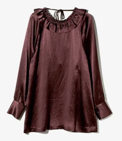 Frill Yoke Blouse - Bordeaux - Acetate Sateen