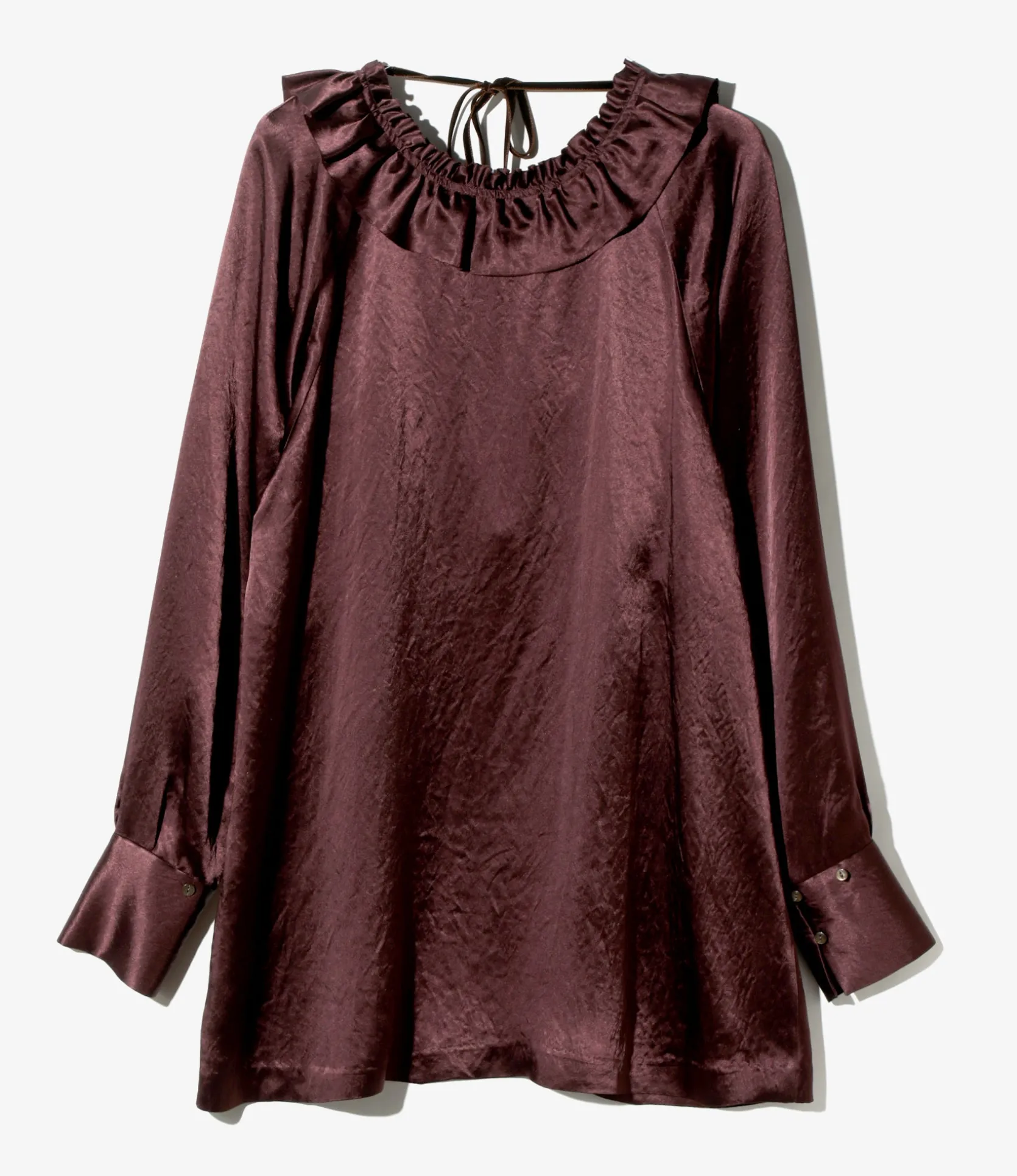 Frill Yoke Blouse - Bordeaux - Acetate Sateen