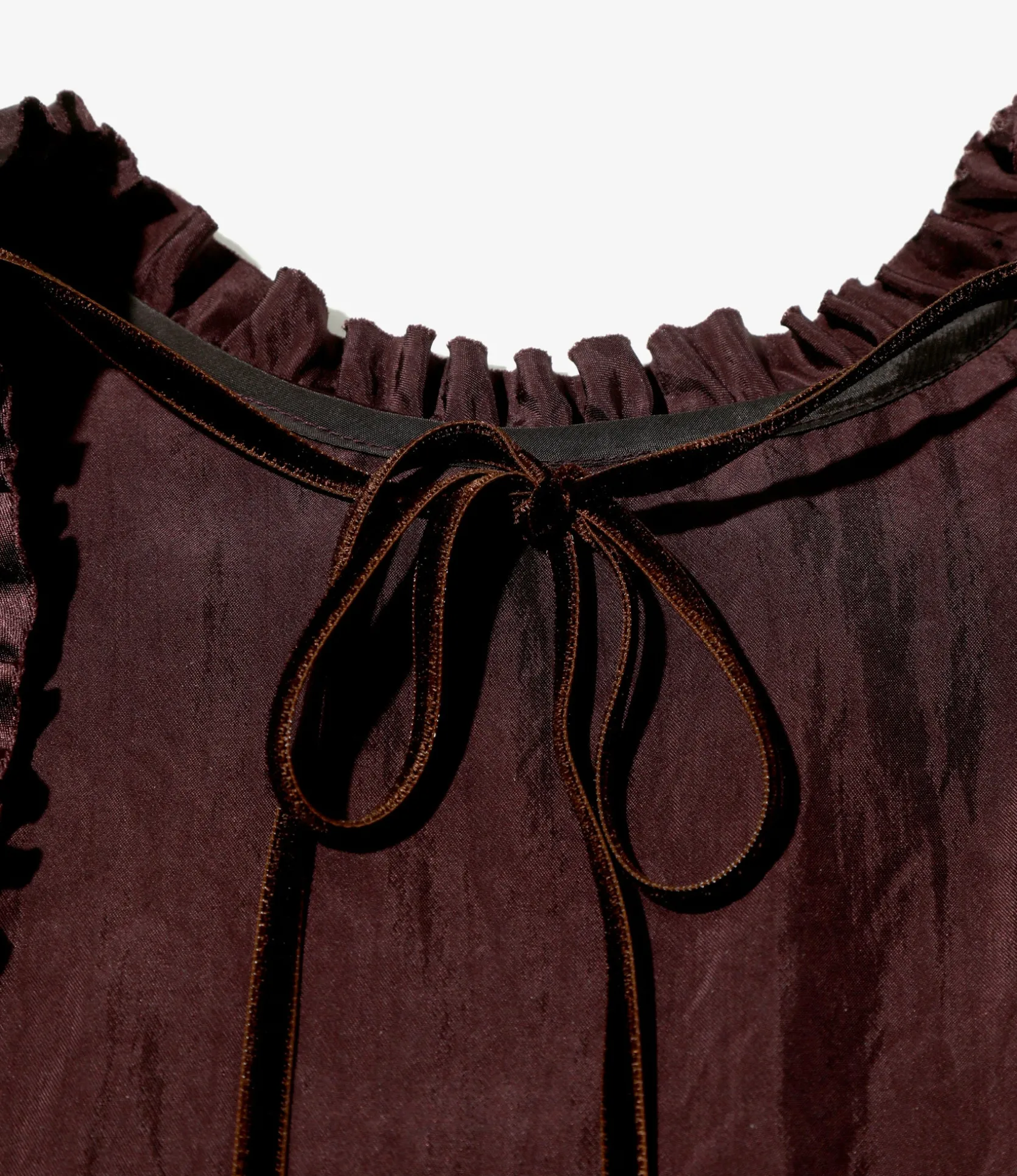 Frill Yoke Blouse - Bordeaux - Acetate Sateen