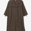 Fringe Shirt Dress - Dk.Brown - R/C Leopard Jacquard