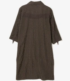 Fringe Shirt Dress - Dk.Brown - R/C Leopard Jacquard
