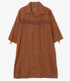 Fringe Shirt Dress - Rust - R/C Leopard Jacquard