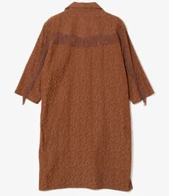 Fringe Shirt Dress - Rust - R/C Leopard Jacquard