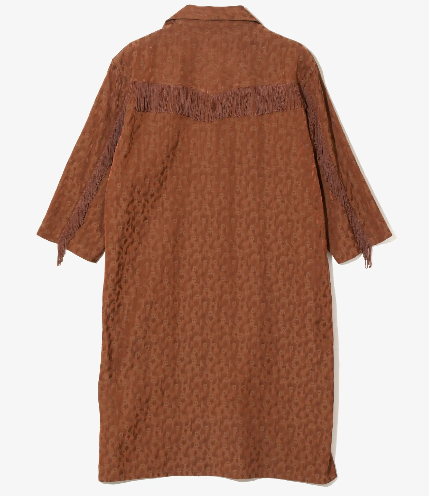 Fringe Shirt Dress - Rust - R/C Leopard Jacquard