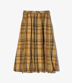 Gather Skirt - Olive Cotton Madras Plaid