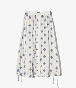 Gather Skirt - White CP Crest Embroidery