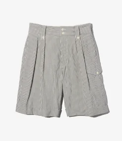 Ghurka Short - Navy Cotton Seersucker Stripe