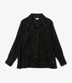 Guayabera Shirt - Black Handkerchief Linen