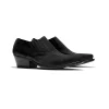Heeled Papillon Stitched Cowboy Shoe - Black Suede