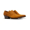 Heeled Papillon Stitched Cowboy Shoe - Brown Suede