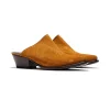 Heeled Papillon Stitched Mule - Brown Suede