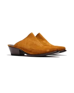 Heeled Papillon Stitched Mule - Brown Suede
