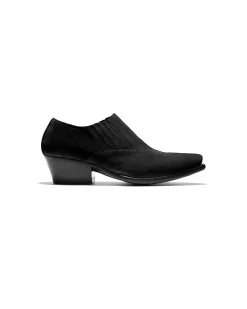 Heeled Papillon Stitched Cowboy Shoe - Black Suede