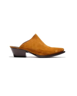 Heeled Papillon Stitched Mule - Brown Suede